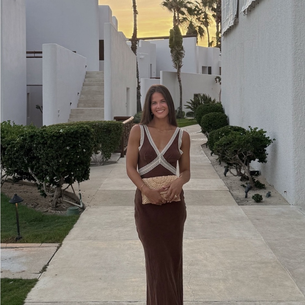 Chic Brown Maxi Dress with White Accents